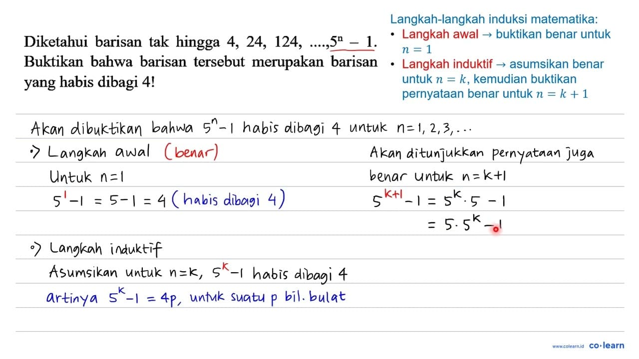 Diketahui barisan tak hingga 4,24,124, ... .5^(n)-1 .