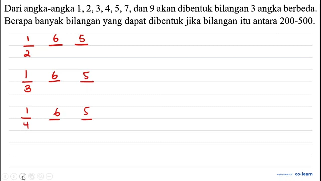 Dari angka-angka 1, 2, 3, 4, 5, 7, dan 9 akan dibentuk