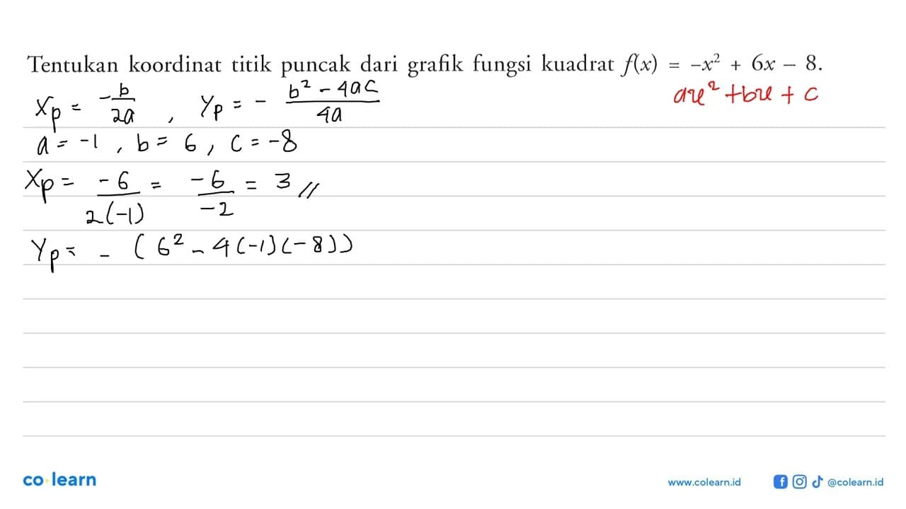 Tentukan koordinat titik puncak dari grafik fungsi kuadrat