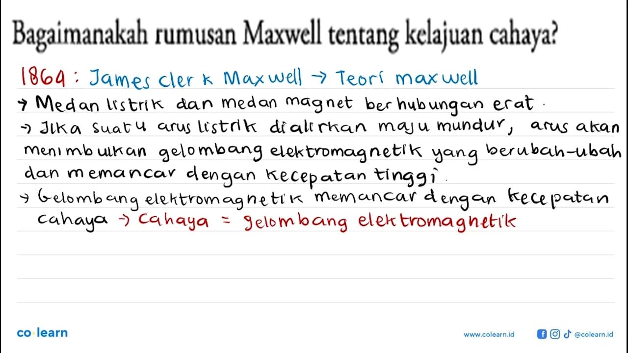 Bagaimanakah rumusan Maxwell tentang kelajuan cahaya?