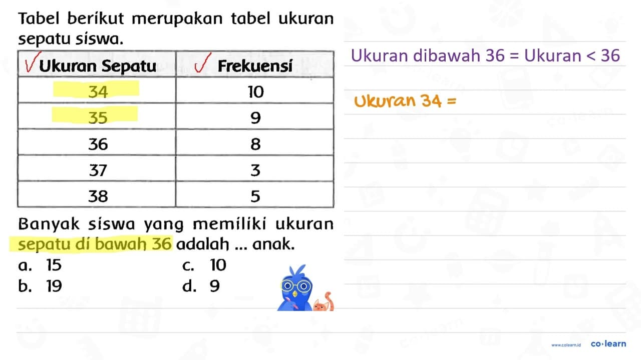 Tabel berikut merupakan tabel ukuran sepatu siswa. Ukuran