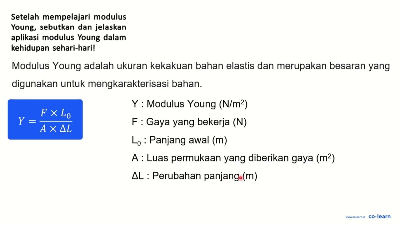 Setelah mempelajari modulus Young, sebutkan dan jelaskan