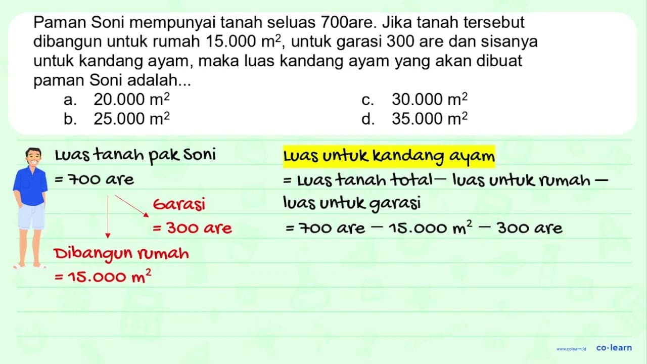 Paman Soni mempunyai tanah seluas 700are. Jika tanah