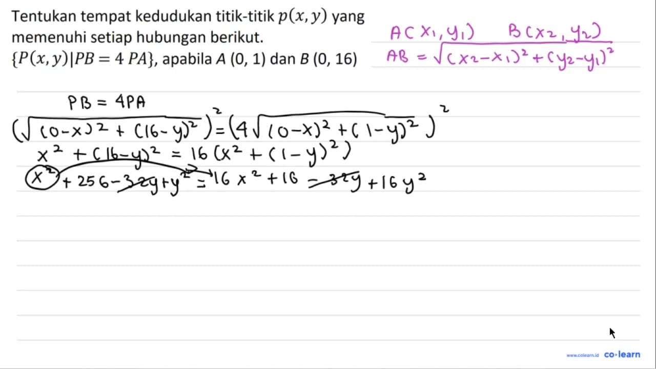 Tentukan tempat kedudukan titik-titik p(x, y) yang memenuhi