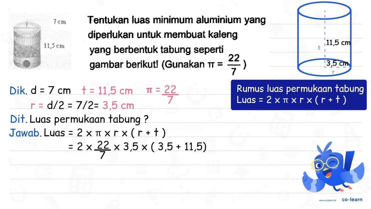 {rll) 7 cm Tentukan luas minimum aluminium yang diperlukan