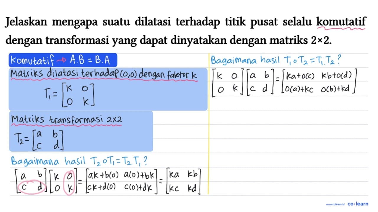 Jelaskan mengapa suatu dilatasi terhadap titik pusat selalu