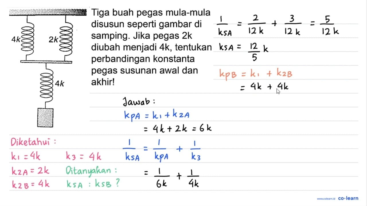 Tiga buah pegas mula-mula disusun seperti gambar di