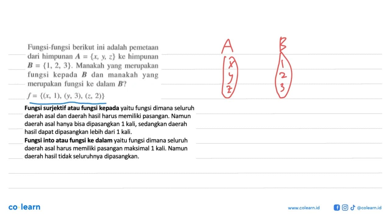 Fungsi-fungsi berikut ini adalah pemetaan dari himpunan