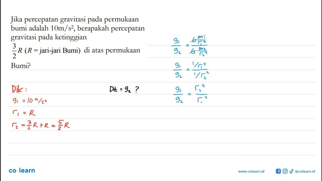 Jika percepatan gravitasi pada permukaan bumi adalah 10