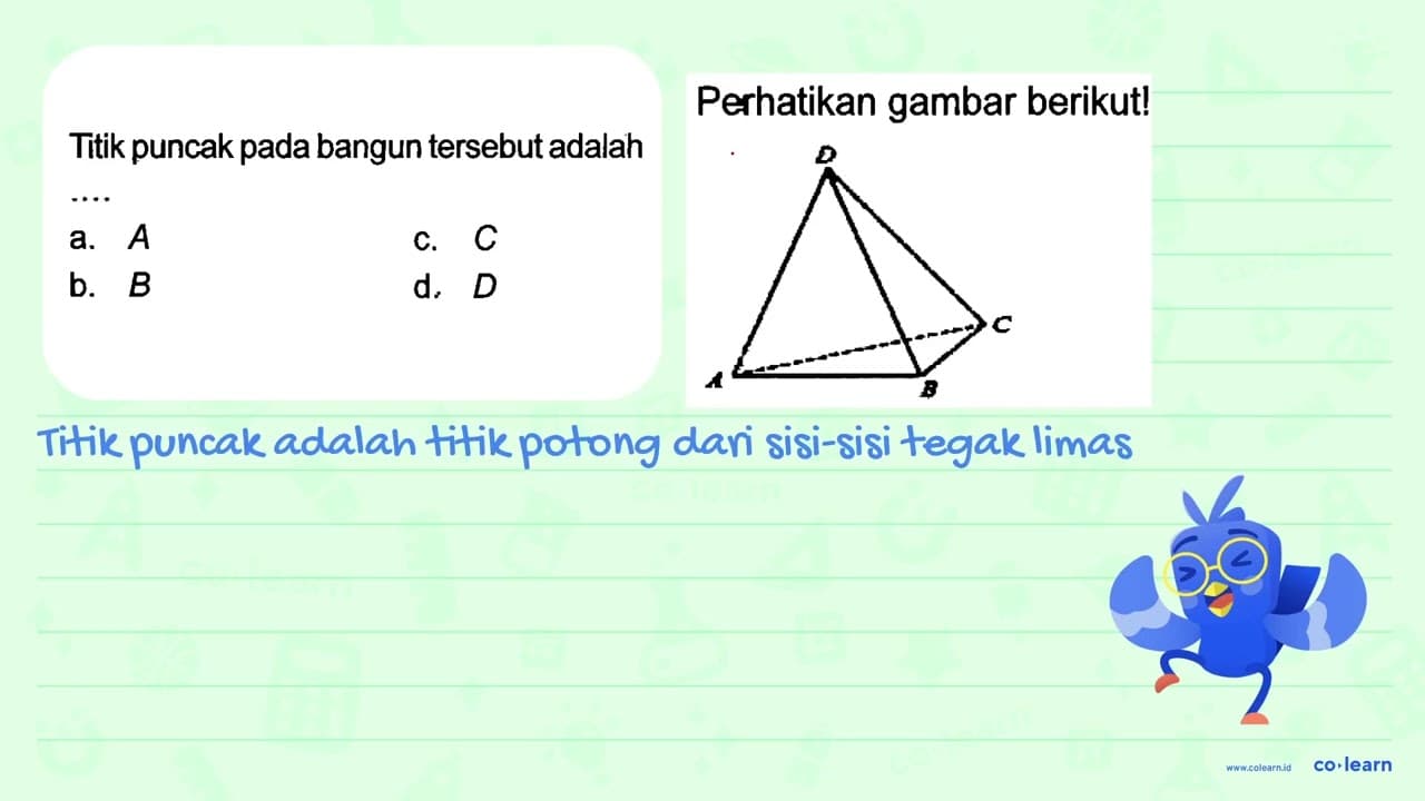 Perhatikan gambar berikut! Titik puncak pada bangun