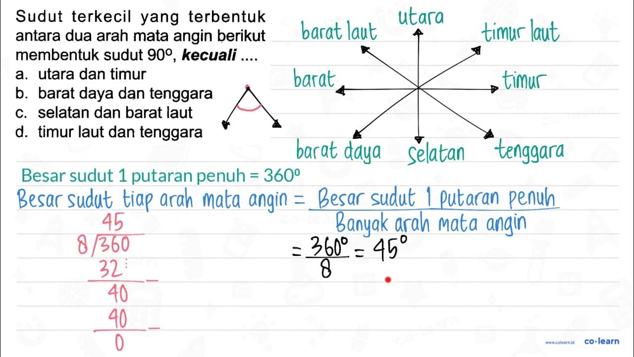 Sudut terkecil yang terbentuk antara dua arah mata angin