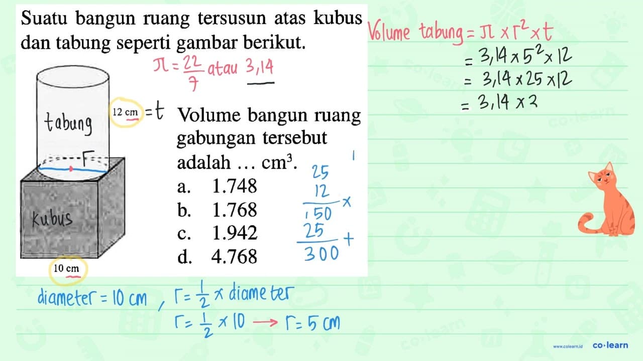 Suatu bangun ruang tersusun atas kubus dan tabung seperti