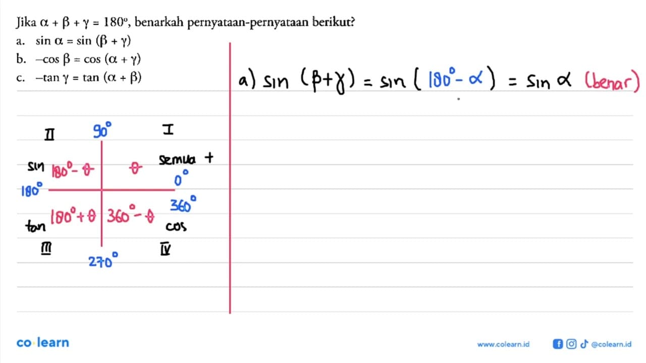 Jika alpha+beta+gamma=180, benarkah pernyataan-pernyataan