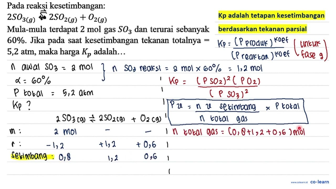 Pada reaksi kesetimbangan: 2 SO3(g) <=> 2 SO2 (g) + O2 (g)