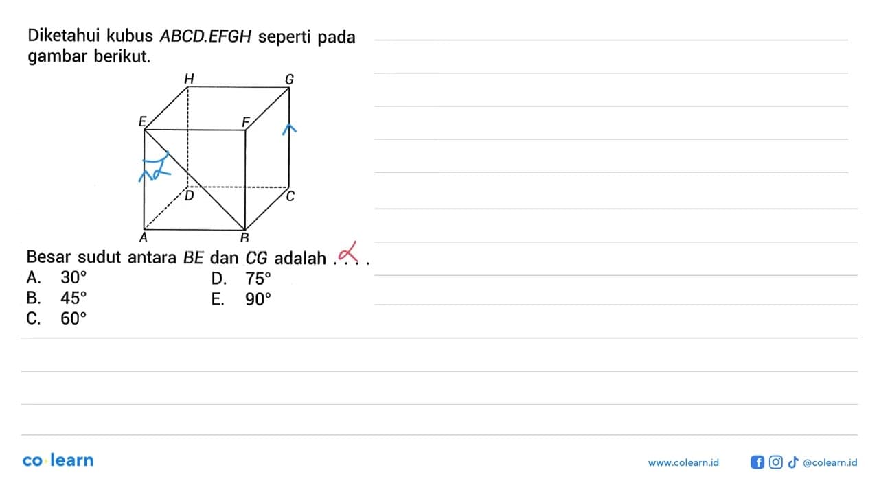 Diketahui kubus ABCD.EFGH seperti pada gambar berikut.A B C