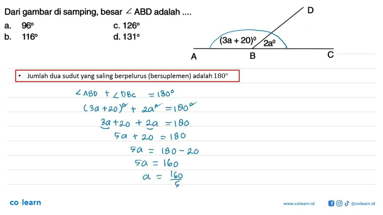 Dari gambar di samping, besar sudut ABD adalah .... D A