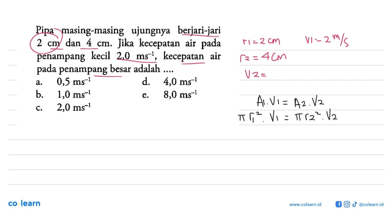 Pipa masing-masing ujungnya berjari-jari 2 cm dan 4 cm.