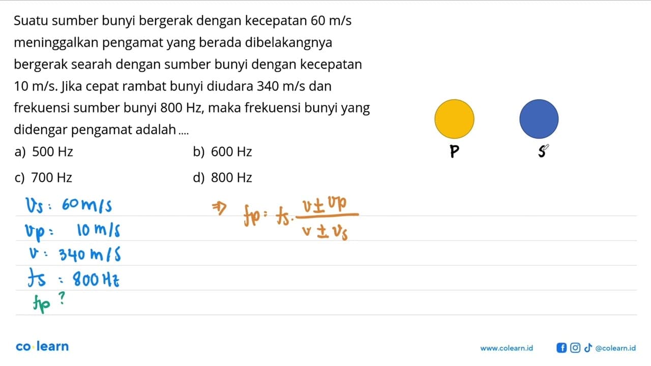 Suatu sumber bunyi bergerak dengan kecepatan 60 m/s