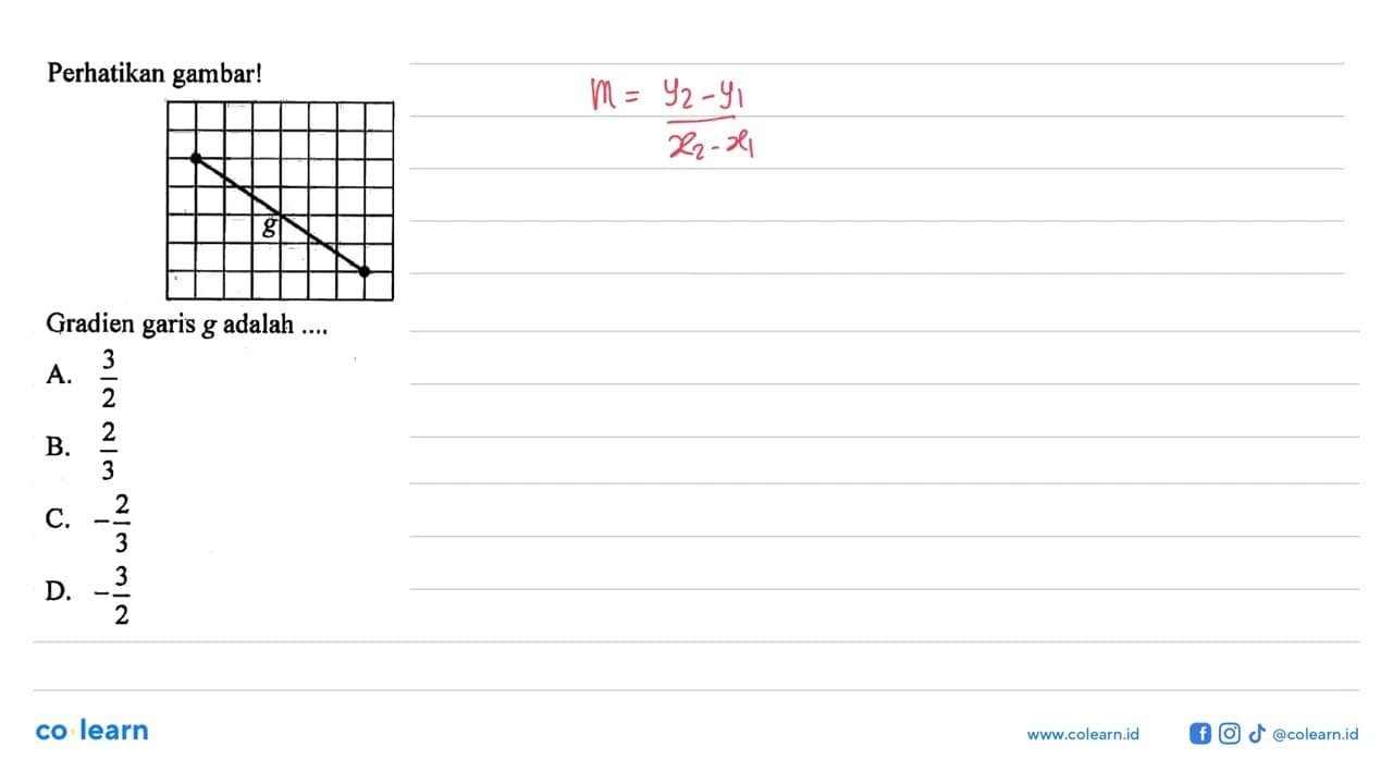 Perhatikan gambar ! Gradien garis g adalah .... A. 3/2 B.