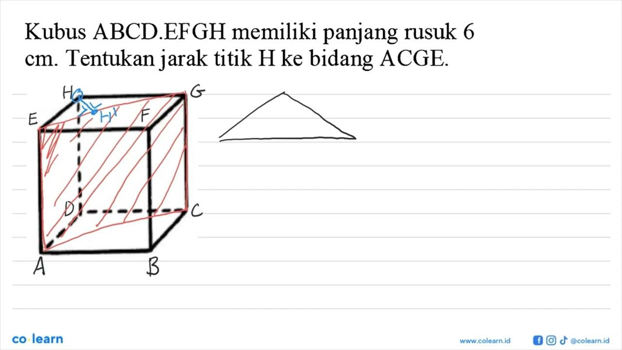 Kubus ABCD.EFGH memiliki panjang rusuk 6 cm. Tentukan jarak