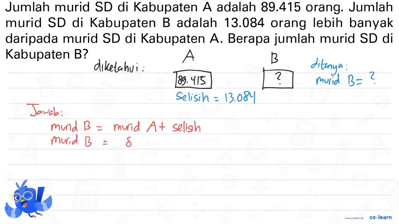 Jumlah murid SD di Kabupaten A adalah 89.415 orang. Jumlah