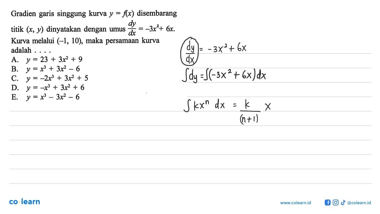 Gradien garis singgung kurva y=f(x) disembarang titik (x,