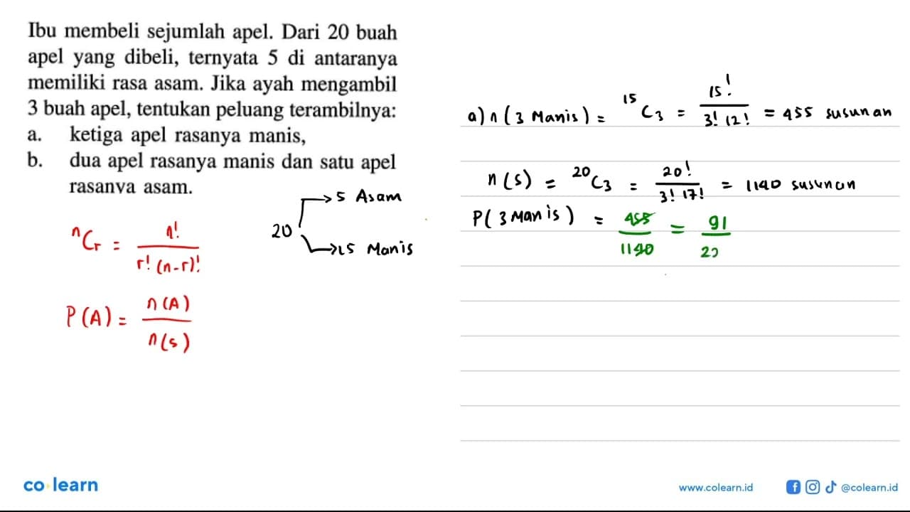 Ibu membeli sejumlah apel. Dari 20 buah apel yang dibeli,