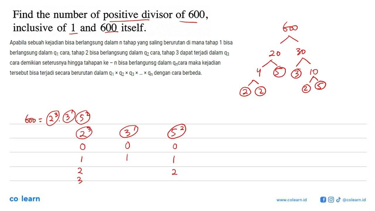 Find the number of positive divisor of 600, inclusive of 1