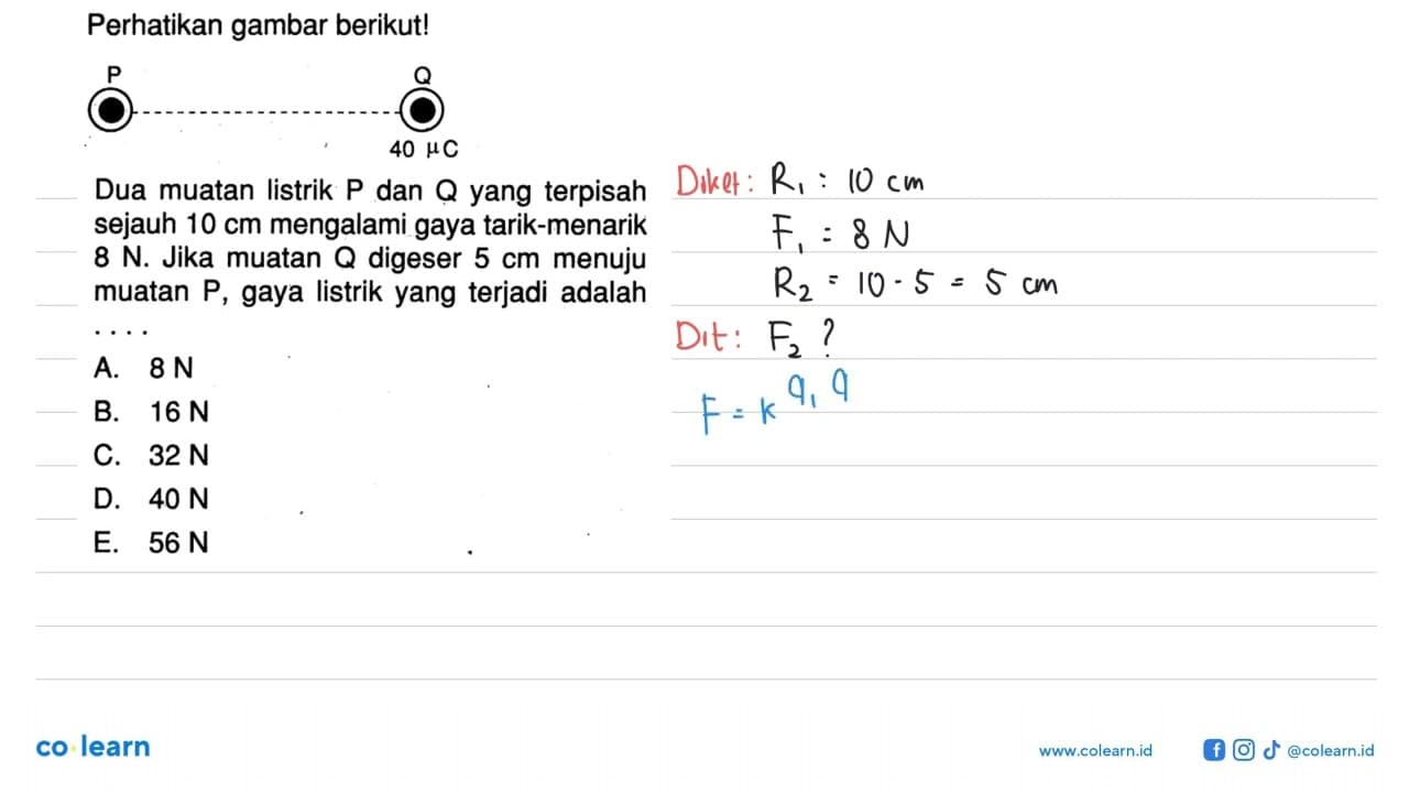 Perhatikan gambar berikut! Dua muatan listrik P dan yang