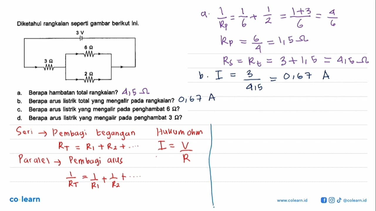 Diketahui rangkalan sepertl gambar berikut ini. 3 V 6 Ohm 2