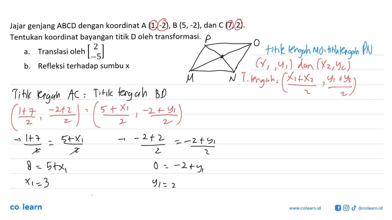 Jajar genjang ABCD dengan koordinat A (1,-2), B (5,-2), dan