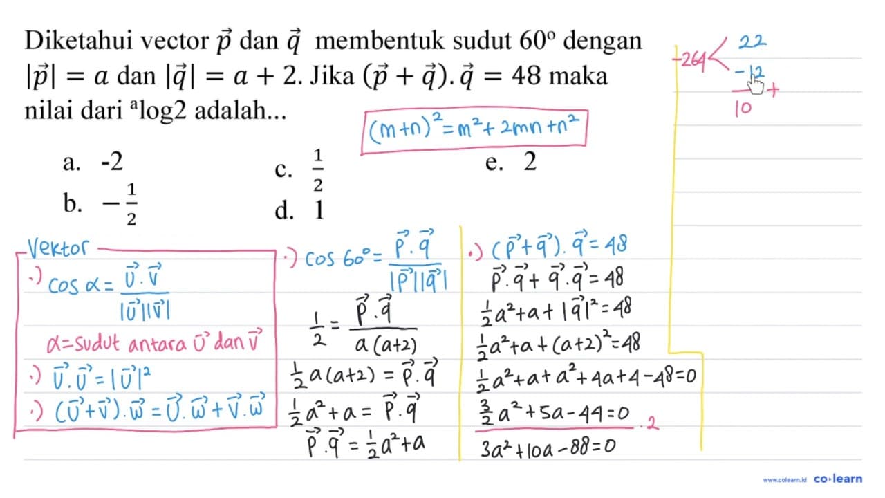 Diketahui vector vec{p) dan vec{q) membentuk sudut 60