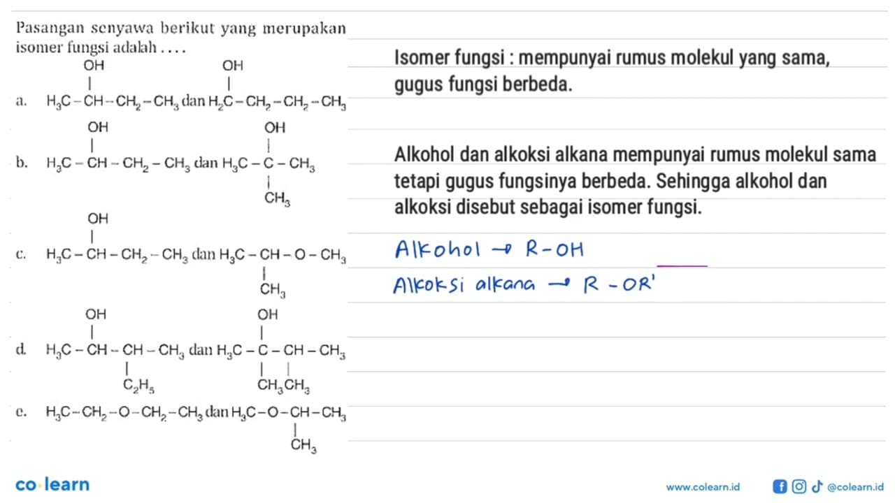 Pasangan senyawa berikut yang merupakan isomer fungsi