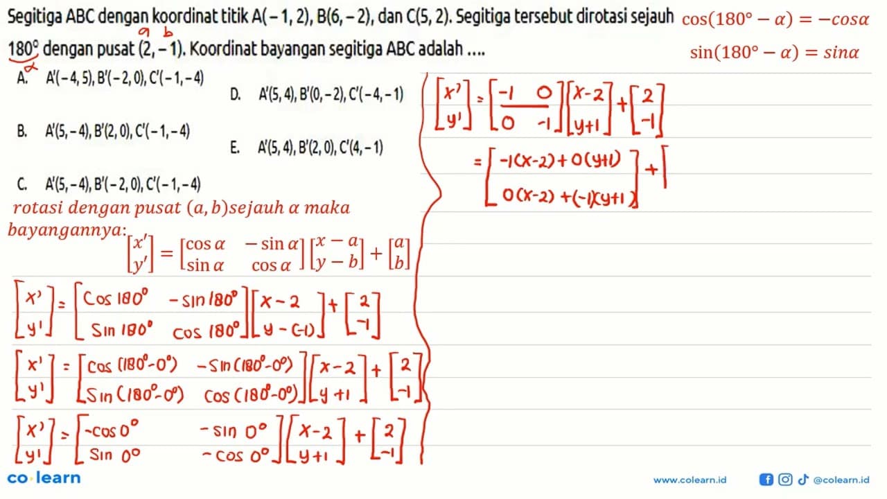 Segitiga ABC dengan koordinat titik A(-1,2), B(6, 2) , dan