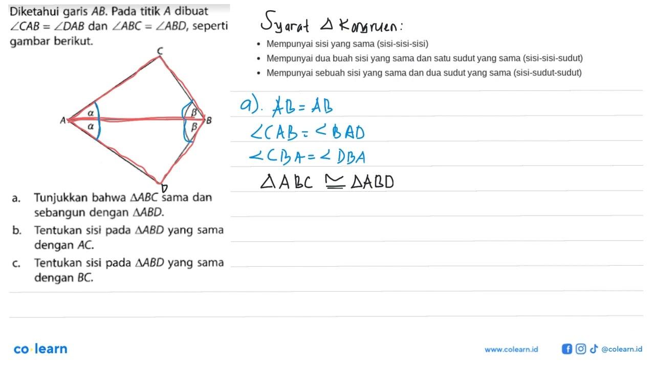 Diketahui garis AB. Pada titik A dibuat sudut CAB = sudut