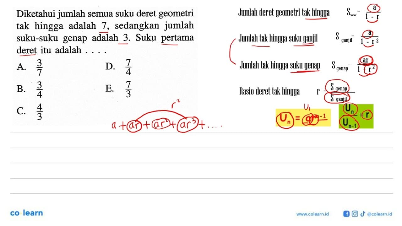 Diketahui jumlah semua suku deret geometri tak hingga