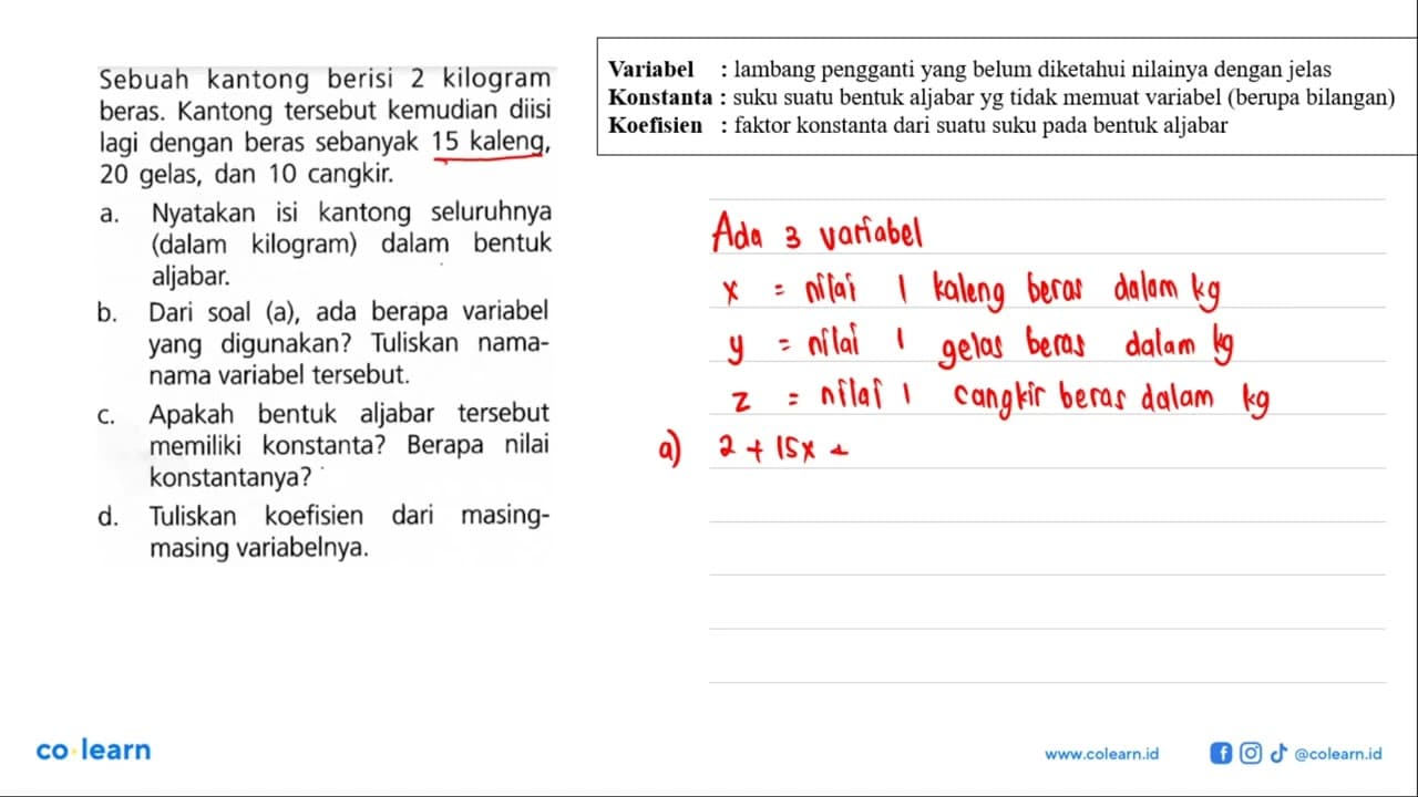 Sebuah kantong berisi 2 kilogram beras. Kantong tersebut