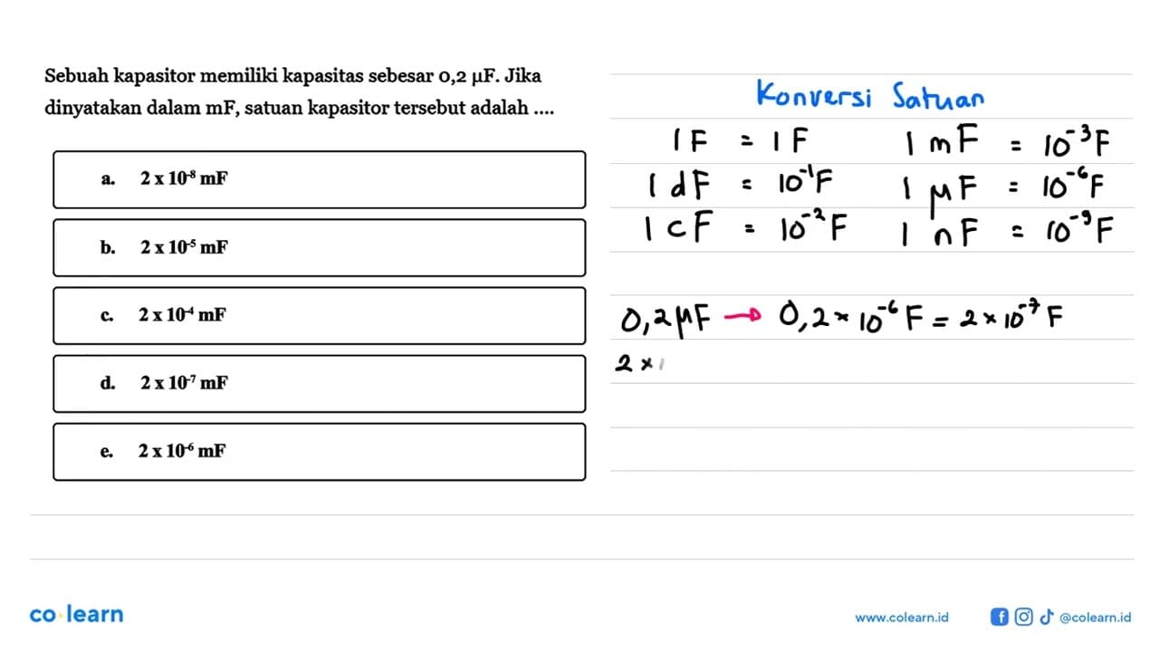 Sebuah kapasitor memiliki kapasitas sebesar 0,2 muF. Jika