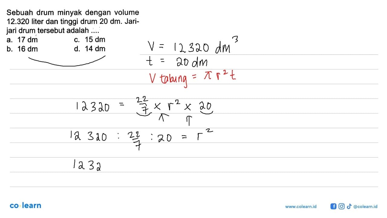 Sebuah drum minyak dengan volume 12.320 liter dan tinggi