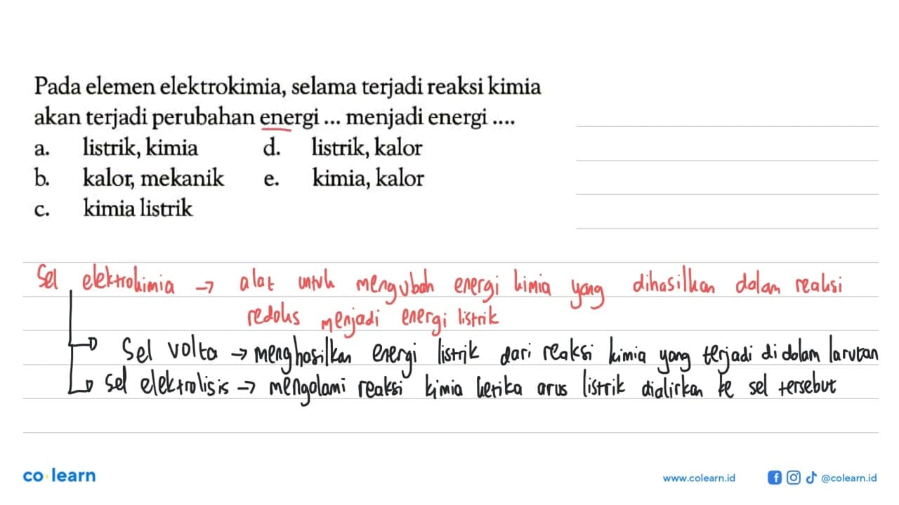 Pada elemen elektrokimia, selama terjadi reaksi kimia akan