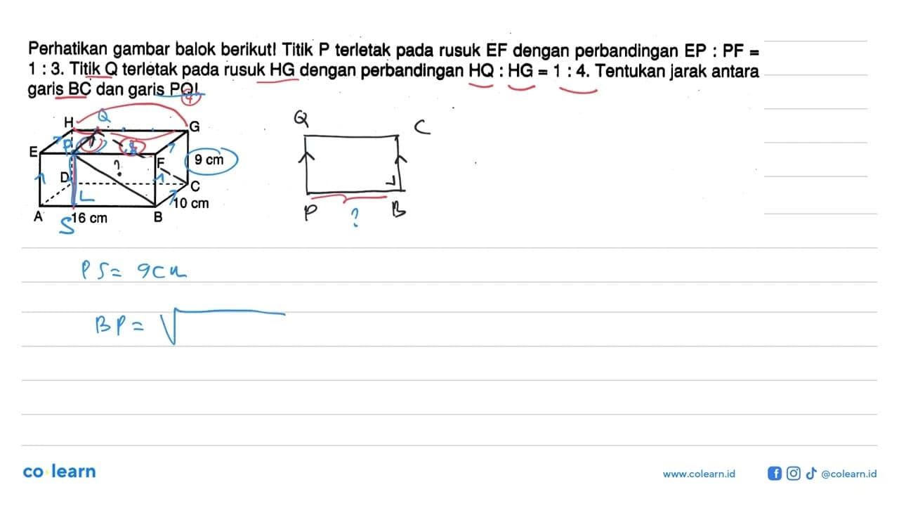 Perhatikan gambar balok berikut! Titik P terletak pada