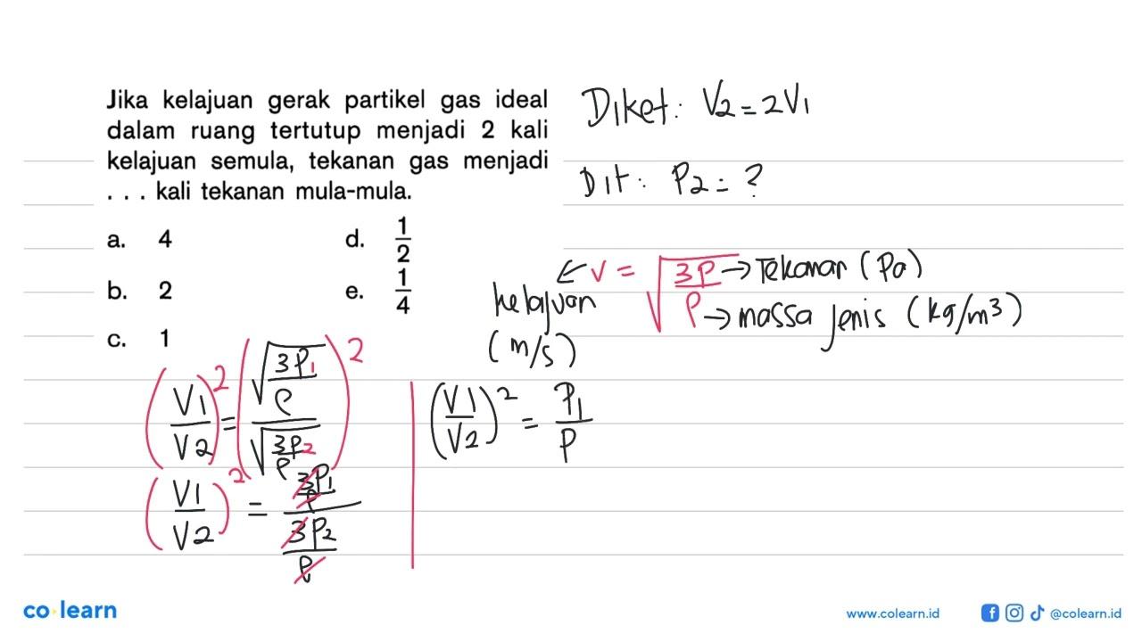 Jika kelajuan gerak partikel gas ideal dalam ruang tertutup