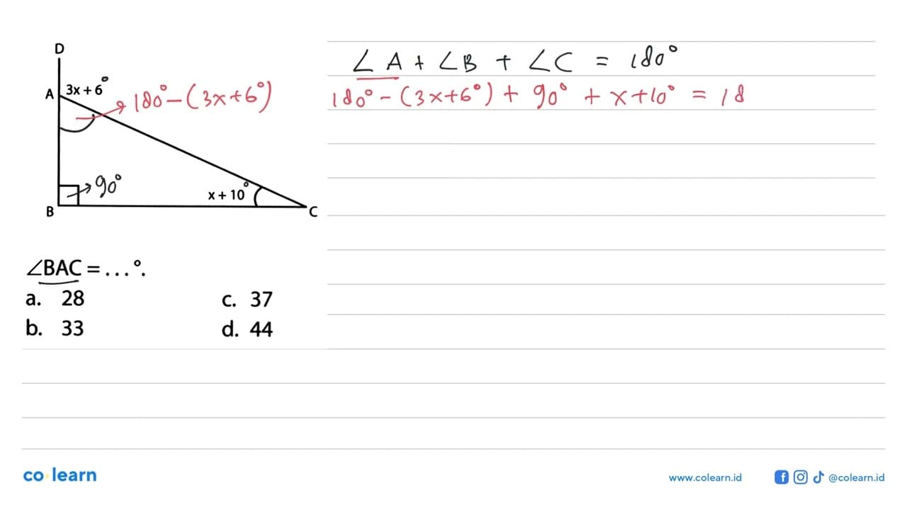 A B C D 3x+6 x+10 sudut BAC =....