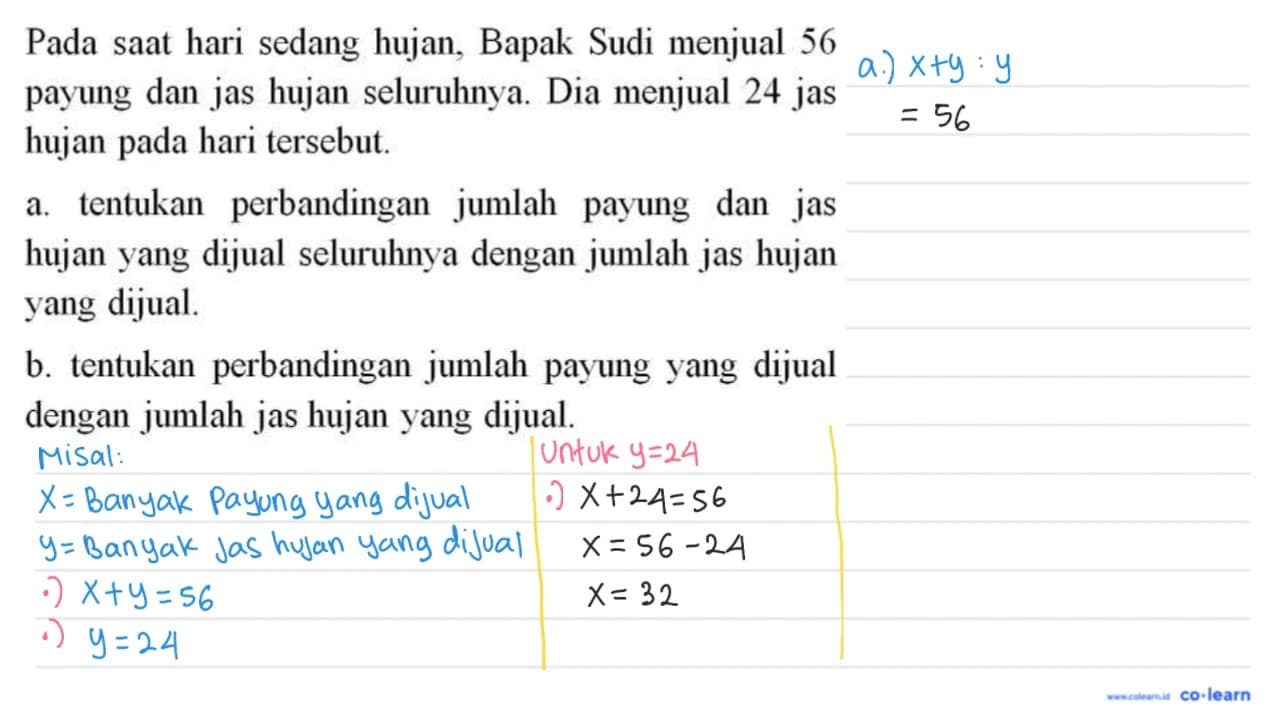 Pada saat hari sedang hujan, Bapak Sudi menjual 56 payung