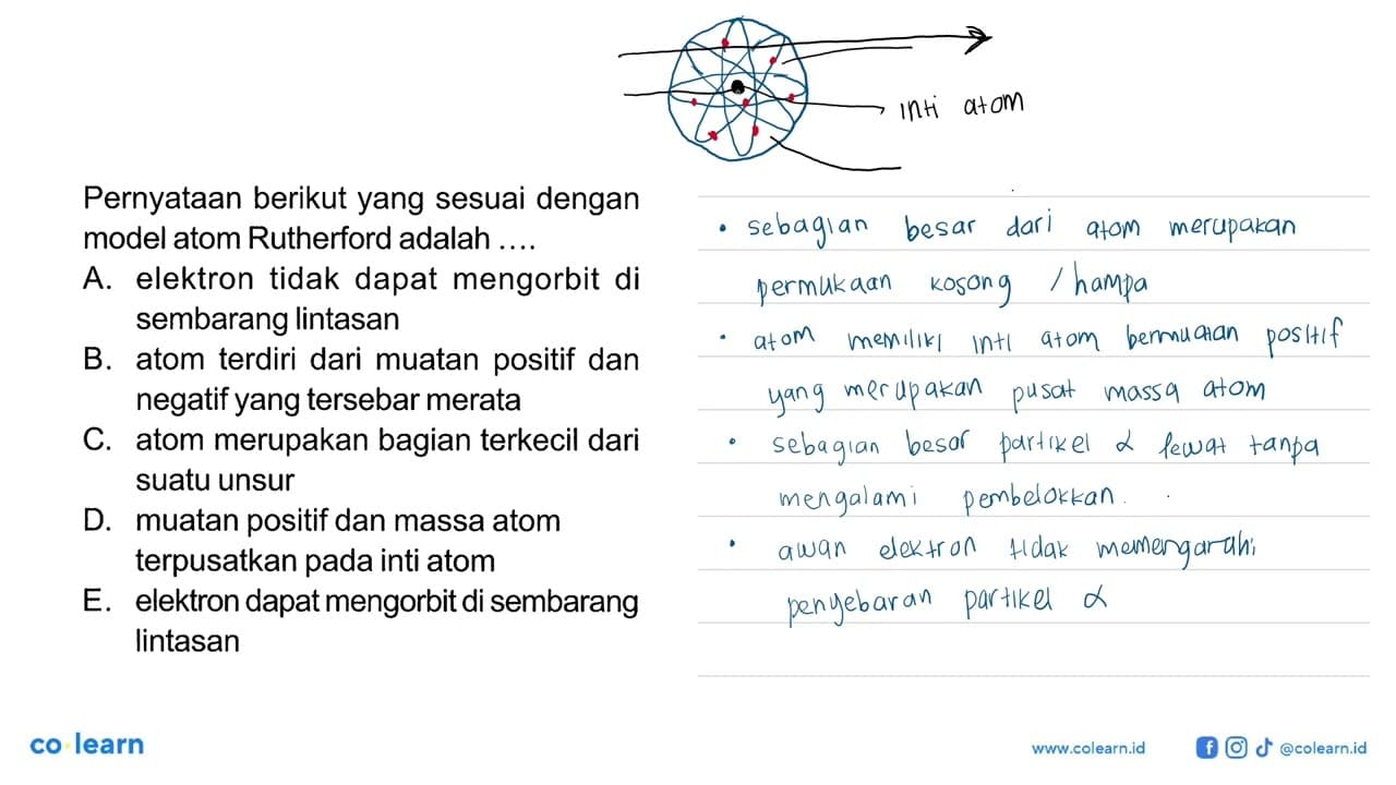 Pernyataan berikut yang sesuai dengan model atom Rutherford