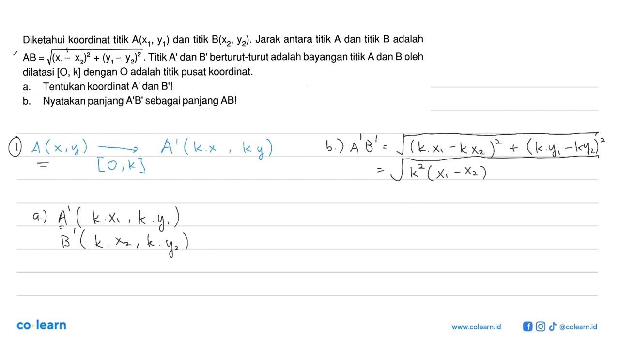 Diketahui koordinat A(x1, y1) dan titik B(x2, y2). Jarak