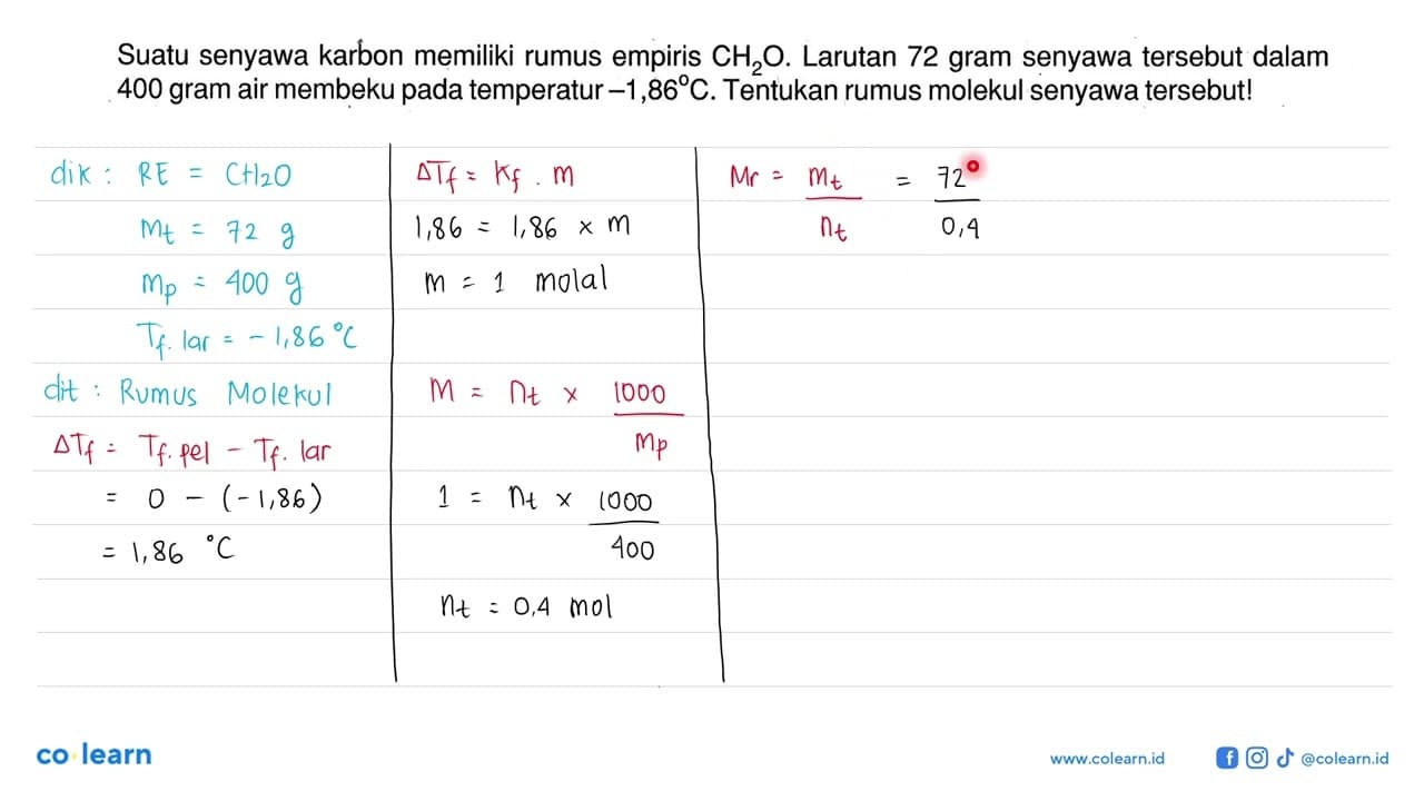 Suatu senyawa karbon memiliki rumus empiris CH2O. Larutan