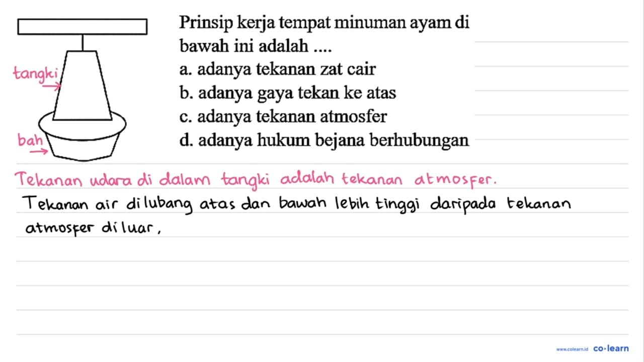 Prinsip kerja tempat minuman ayam di bawah ini adalah ....