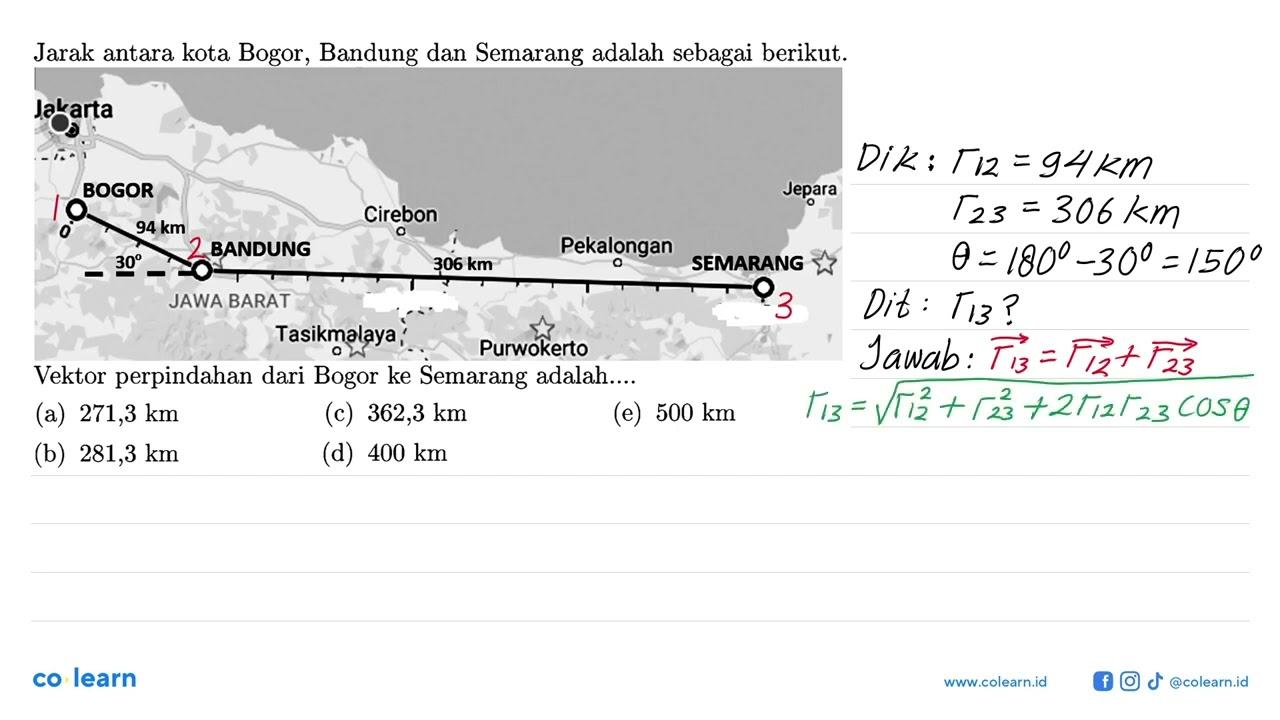 Jarak antara kota Bogor, Bandung dan Semarang adalah