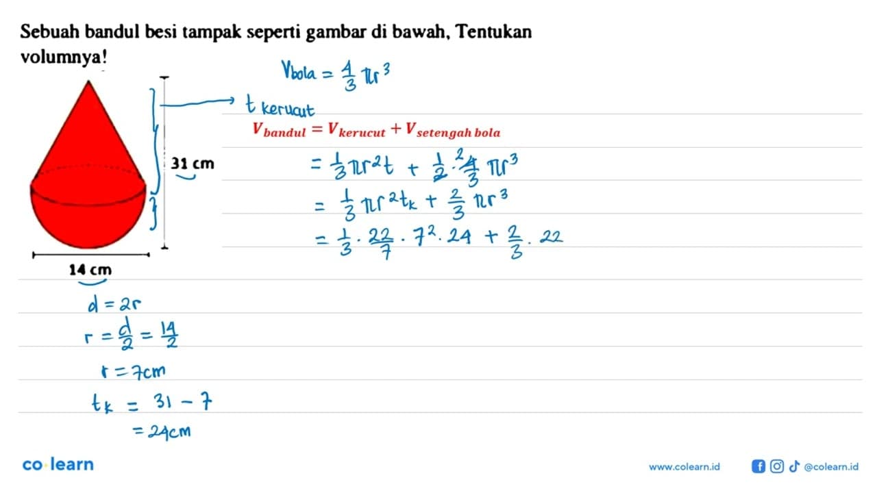 Sebuah bandul besi tampak seperti gambar di bawah, Tentukan